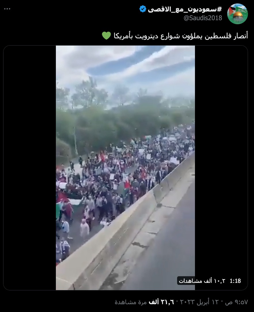 الادعاء: أنصار فلسطين يملؤون شوارع ديترويت بأمريكا 